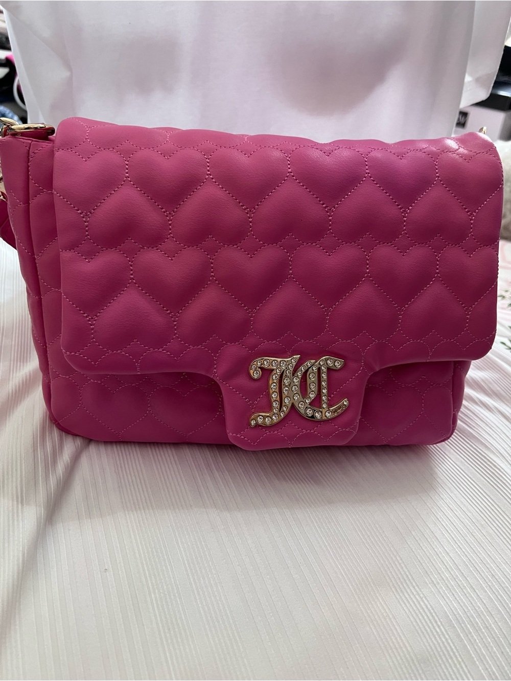 Women's Quilted Heart-Pattern Shoulder Bag - Pink